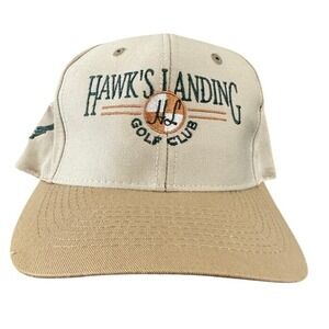 Hawks Landing Golf Club Embroidered Baseball Cap Khaki Tan Adjustable Headwear